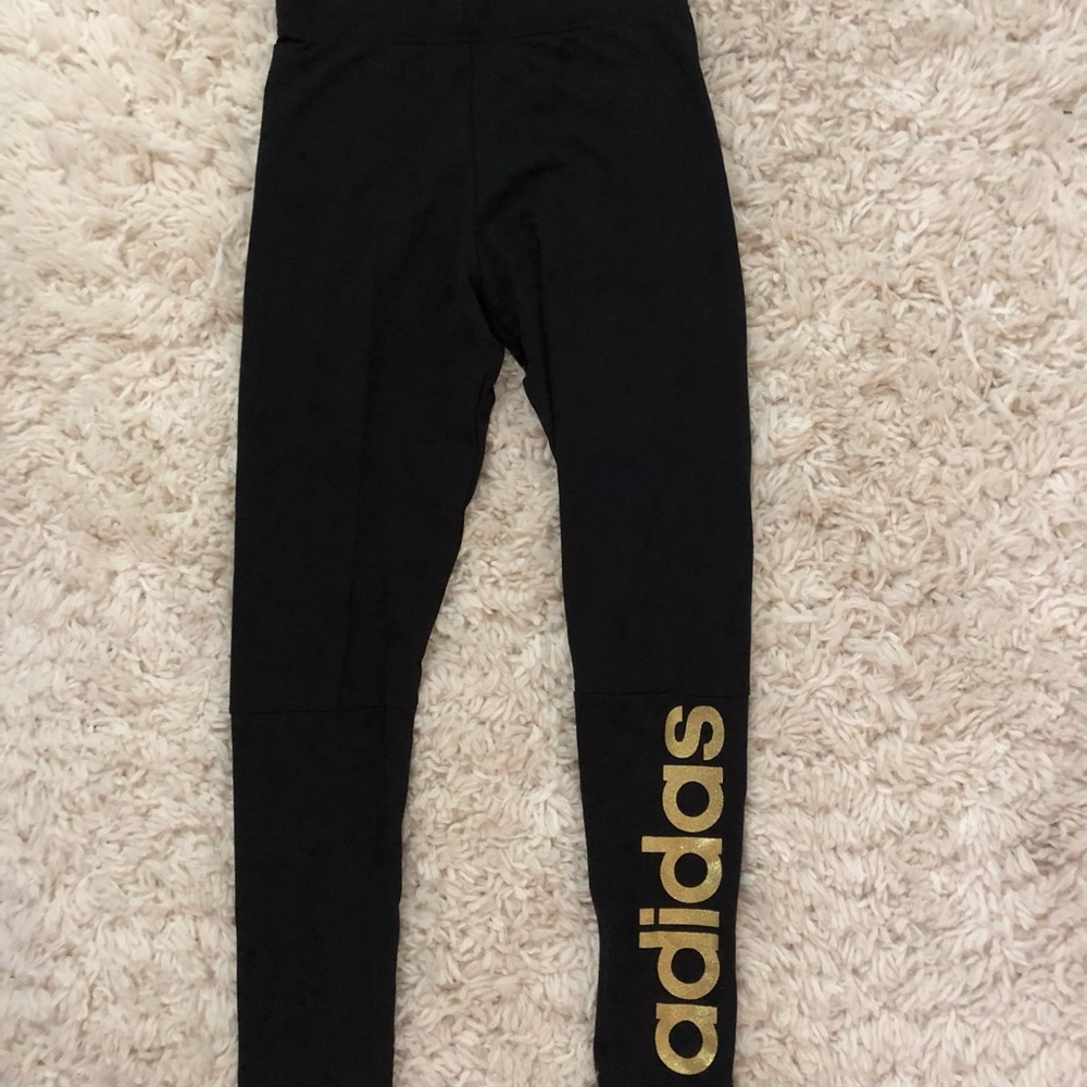 Adidas leggings with gold lettering
